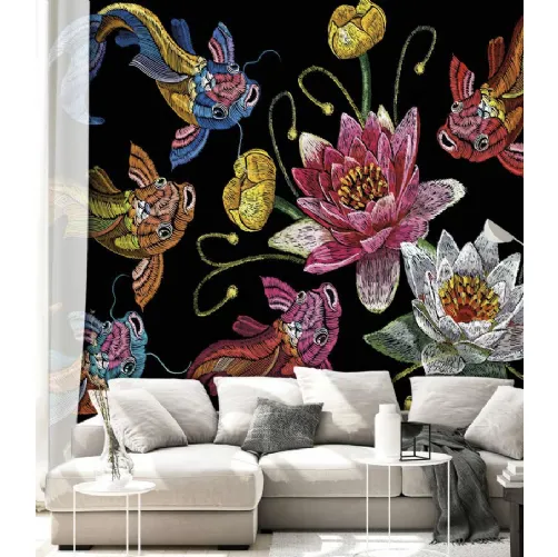 Carta da parati con pesci e fiori colorati Ispirazioni Orientali CP0208 di Pintdecor
