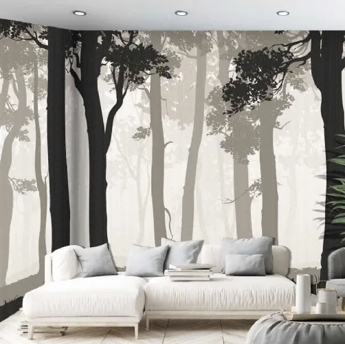 Carta da parati Landscapes CP0546 con bosco in bianco e nero di Pintdecor
