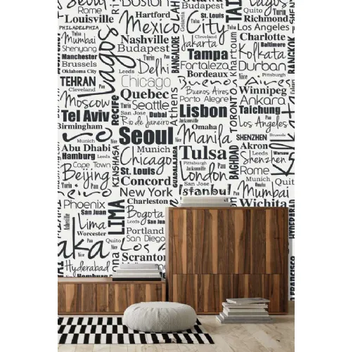 Carta da parati in bianco e nero Muri di Lettere CP0360 di Pintdecor