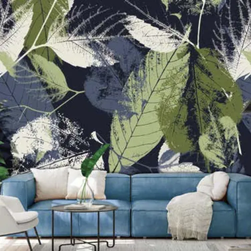 Carta da parati nei toni del verde e del blu Ricchezza di Foglie CP0146 di Pintdecor