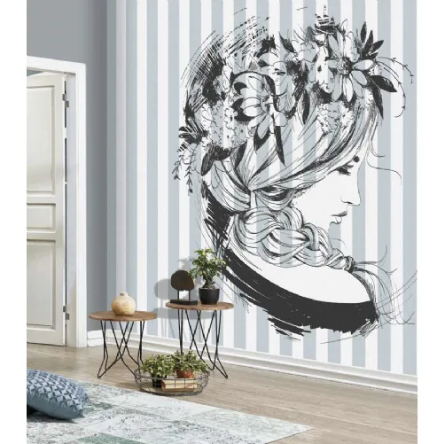 Carta da parati Righe CP0330 con ritratto di donna di Pintdecor