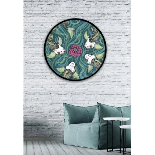 Quadro tondo Carpe con cornice in metallo di Pintdecor