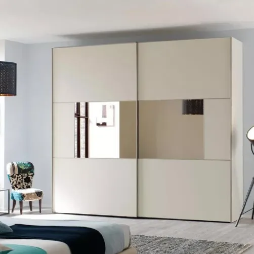Armadio con ante scorrevoli in laminato quarzo e specchio in tonalità bronzo NC210 Slider Zone C di Moretti Compact