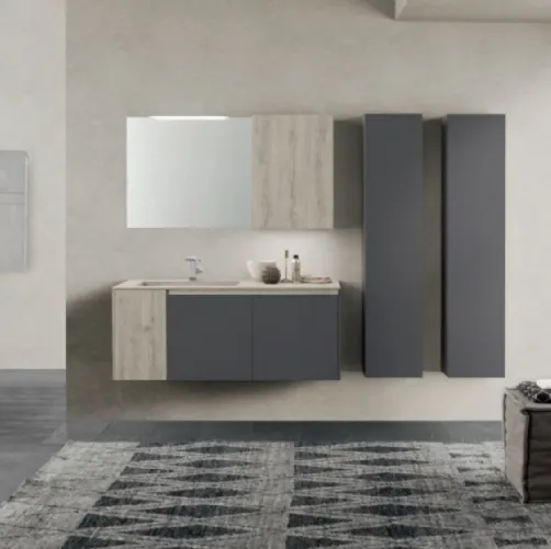 Mobile da Bagno sospeso M2 System C209 in laccato opaco Grigio Grafite e HPL Quercia Grigia di Baxar