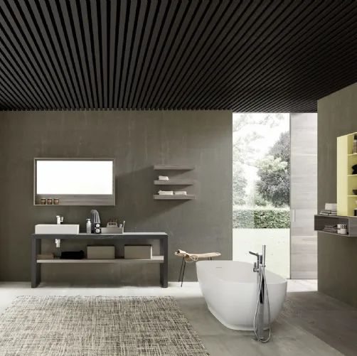 Mobile Bagno da appoggio M System C002 in melaminico e metallo con top in HPL di Baxar