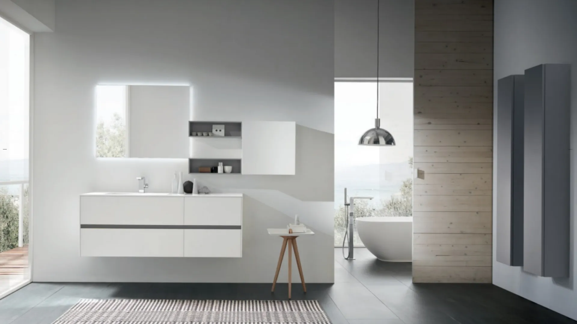 Mobile da Bagno sospeso C207 in laccato Bianco opaco di Baxar