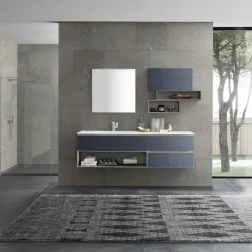 Mobile da Bagno sospeso M1 System C104 in melaminico Cemento Blu Oltremare di Baxar