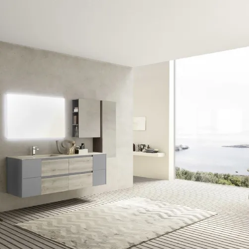 Mobile da Bagno sospeso M2 System C210 in melaminico Rovere Dogato Grigio e laccato Grigio Lavagna di Baxar