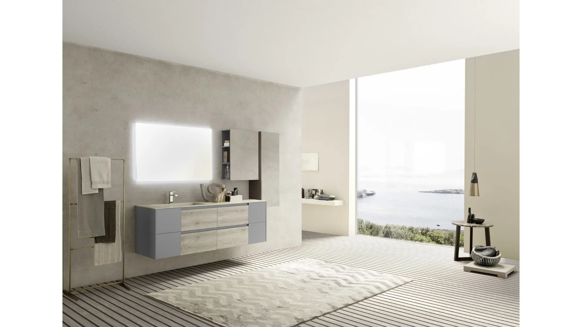 Mobile da Bagno sospeso M2 System C210 in melaminico Rovere Dogato Grigio e laccato Grigio Lavagna di Baxar