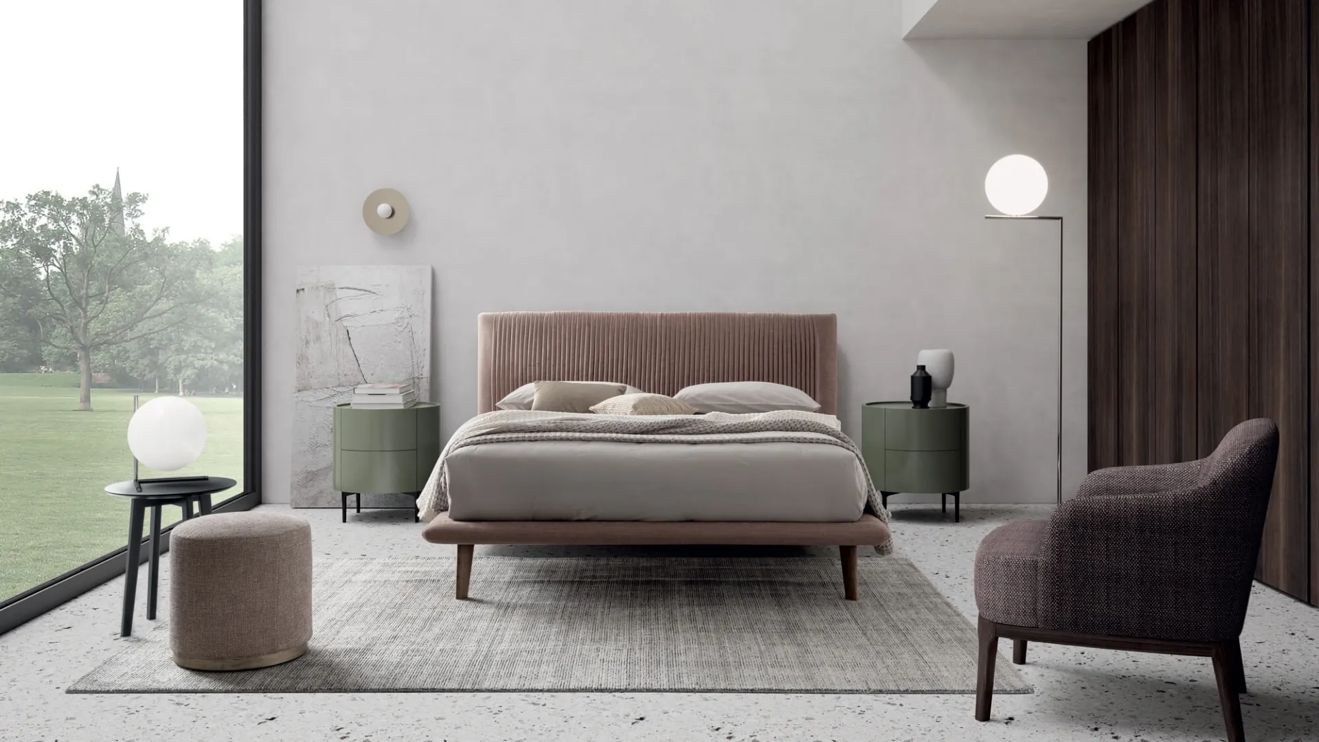 Letto Plissé in tessuto con testiera plissettata di Dall'Agnese