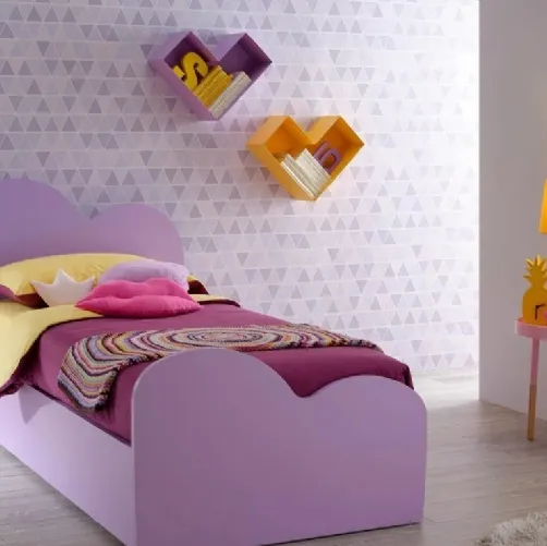 Letto singolo con testiera e pediera sagomate  SC112 in laccato Lilla di Moretti Compact
