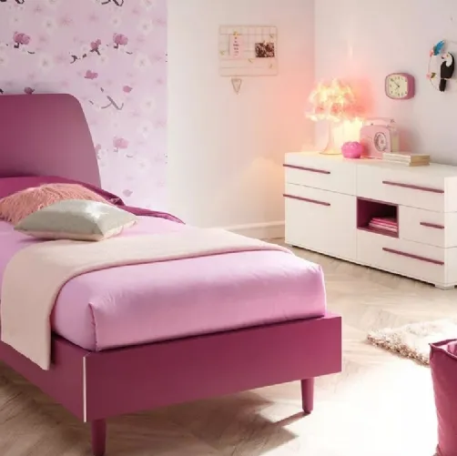 Letto in laccato Lampone con testiera Cake SC116 di Moretti Compact