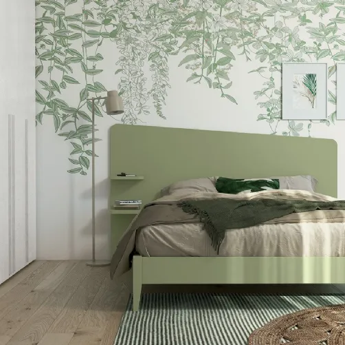 Letto matrimoniale con testiera  Volo Edge Plus con giroletto Nettuno finitura Oliva di Colombini Casa