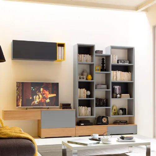 Libreria sospesa in laccato grigio Outline LV105 di Moretti Compact