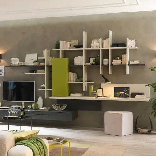 Libreria sospesa in melaminico Quarzo e laccato Flexa LV119 di Moretti Compact