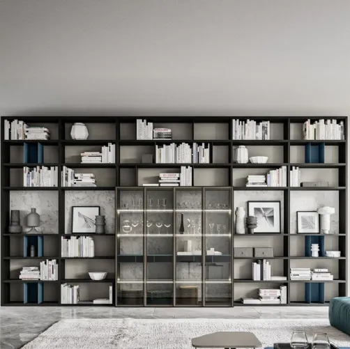 Libreria effetto frassino carbone laccato opaco indaco laminato effetto marmo Day 25 Logico di Orme