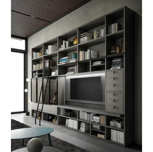 Libreria Speed Up 02 in laccato Dark Grey e Materico effetto pelle di Dall'Agnese