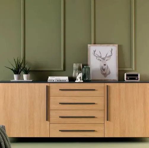 Madia dal design decorativo elegante con struttura laccata grafite LV203 di Moretti Compact