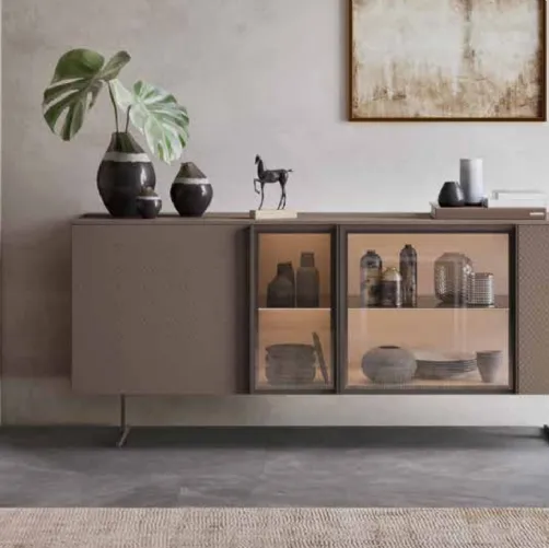 Madia moderna in laccato opaco con ante in vetro System Modulo 01 di Orme