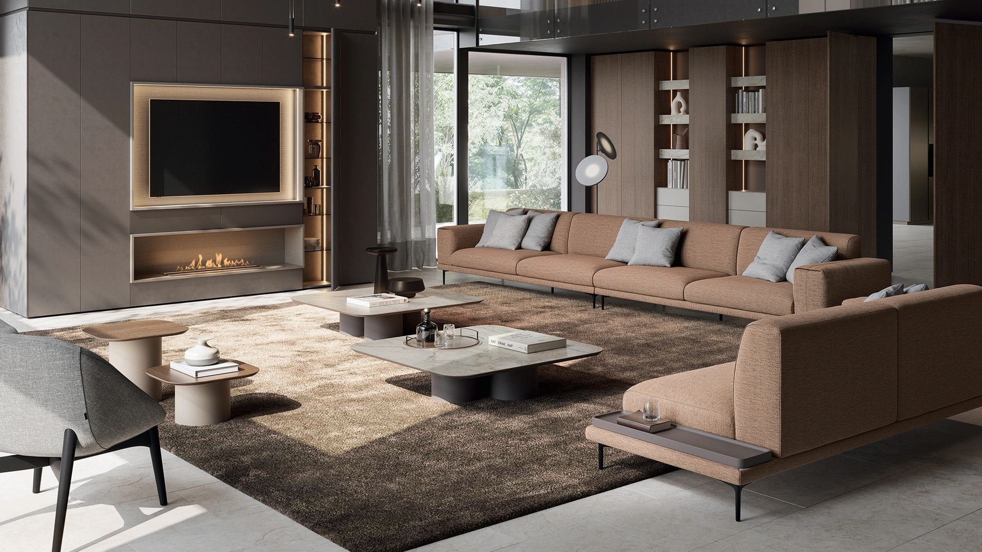 Parete Attrezzata Slim con Camino di Dall'Agnese