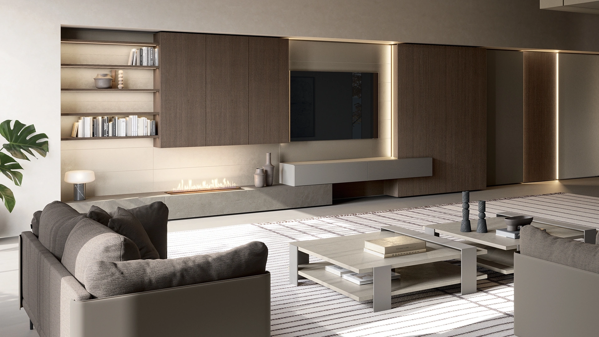 Parete Attrezzata Slim in Laccato, Gres e Rovere Terra di Dall'Agnese