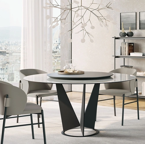 Tavolo rotondo Eiffel in gres con piano girevole in legno di Dall'Agnese