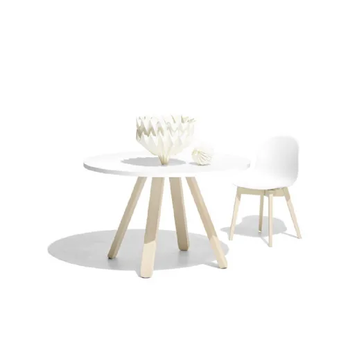 Tavolo rotondo in laminato bianco e base in legno di faggio sbiancato Stecco di Connubia