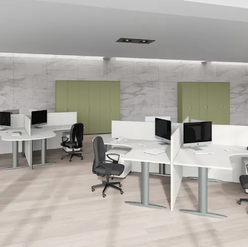 Scrivania Operativa sagomata con divisori Teko 09 in laccato opaco di Colombini Office