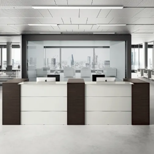 Bancone Reception GET 01 in laccato bianco opaco e melaminico effetto legno di Colombini Office